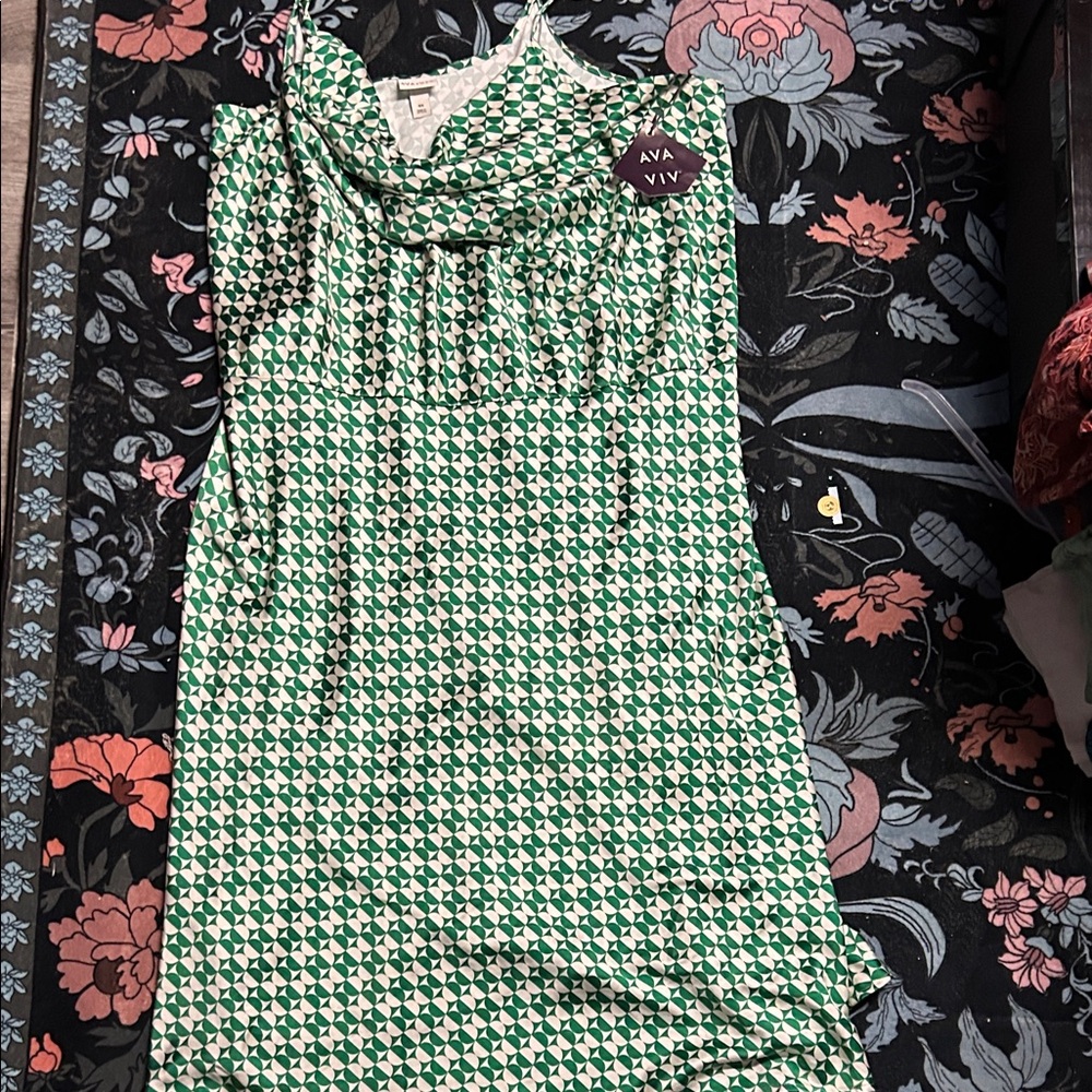 Ava & Viv Green and White Patterned Dress